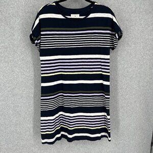 Lou and Grey Womens Oversized Knit Shirt Dress Size Small Navy Blue Striped NWOT